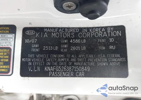 2008 Kia Rondo Lx V6 z USA, uszkodzony, nr VIN KNAFG526387150849
